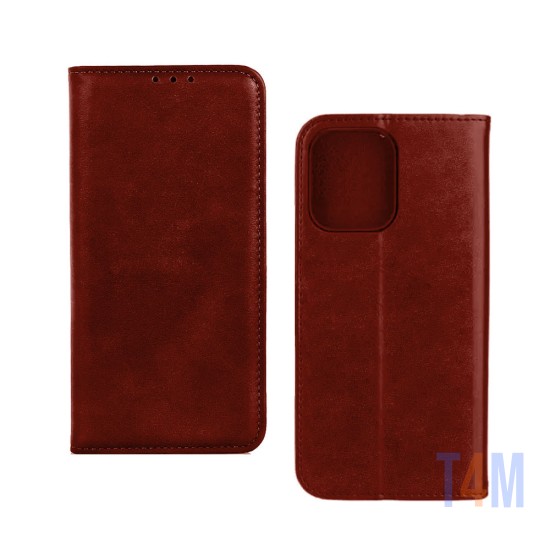 Capa Flip de Couro com Bolso Interno para Apple iPhone 15 Pro Marrom